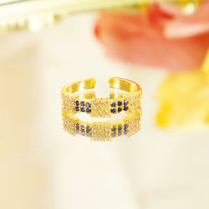 เลื่อมโตสีทองสไตล์เรียบง่ายสำหรับผู้หญิงสีเขียวสีฟ้าสีขาวแหวนแบบปรับขนาดได้เพชรสังเคราะห์ SR163แหวนประดับ