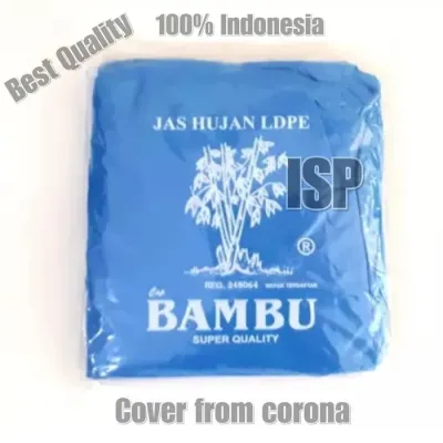 JAS HUJAN PLASTIK LDPE JAKET CELANA SETELAN MERK BAMBU MURAH