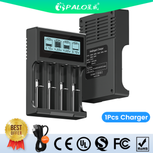 PALO Universal 4 Slots LCD Li-ion Battery Charger With USB Interface Pengecas Bateri For 18650 26650 22650 18500 17500 14500 16340 Lithium Rechargeable Battery Fast Charging