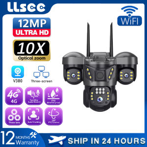 LLSEE V380 PRO 2025 New Three Lens Wireless WiFi 4G SIM Card CCTV Camera Wireless 360 ° Bidirectional Audio Full Color Night Vision Monitoring Outdoor CCTV Waterproof Security Camera 10x Zoom Full HD IP Camera