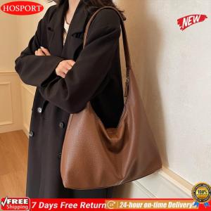 [HOSPORT Official Mall] Shoulder Bag for Women Zipper Closure Tote Bag PU Leather Large Capacity Underarm Bag Solid Color for Travel Shopping Work