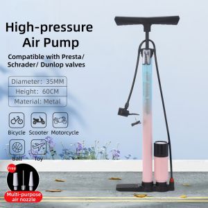 Bike Pump Multi Functional Air Pump Motorcycle Tire Inflation Metal Cylinder Body Wear-Resistant Piston 160PSI High Pressure Bicycle Pump