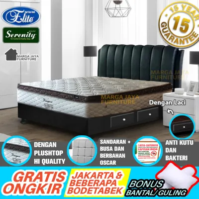 Kasur Spring Bed SET Ranjang Elite serenity plush top Eternity Honeymoon 160x200 cm 160 200 berikut divan dan sandaran plushtop