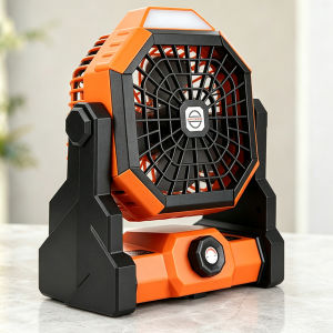 Portable Camping Fan with LED Lantern USB Rechargeable Tent Desk Fan Stepless Speed Quiet Motor Hanging Hook for Outdoor Travel Office Lighting Lamps