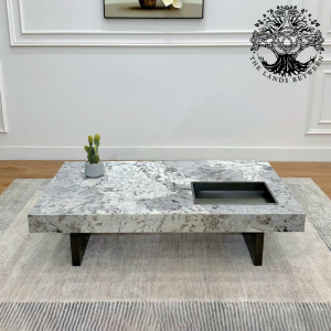 Bàn trà sofa bàn phòng khách bàn cafe nội thất nhập khẩu mẫu bàn chân thép inox mặt hình chữ nhật cao cấp đá Ceramic