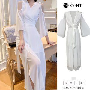 ZY.HT(ล้างสต๊อก ใช้คูปอง299บาทขึ้นไป)ชุดเซ็ต 2 ชิ้น ผญ เสื้อปาดไหล่+กางเกงขากว้าง เสื้อเป็นเสื้อคลุมได้ จั๊มสูทหญิง จั้มสูทขายาว EraVogue 9286