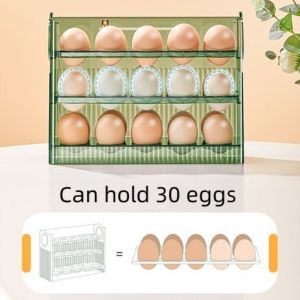 30 Grids Egg Tray Three Layer Egg Storage Box Refrigerator Organizer Rack Automatic Flip Transparent