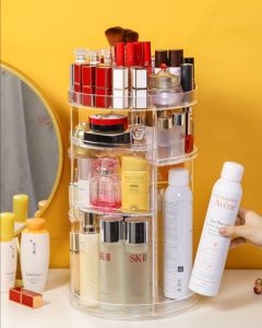 [SG Seller] Upgraded Four-Tier Net Red Student Dormitory Desktop Dressing Table Storage Organiser Shelf | 360 Degree Rotating Fashion Acrylic Transparent Cosmetic Storage Box