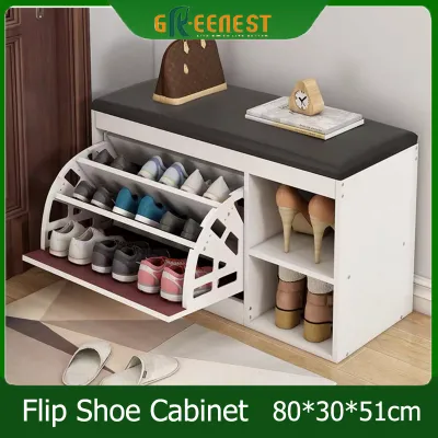 Shoe Bench With Storage Shoes Rack Organizer Shoe Bench Cabinet Flip Open Shoe Rack With Cushion Seat Shoe Storage Stool Entrance Shoe Bench