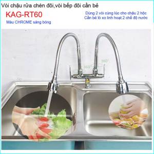 Vòi rửa chén đôi lò xo KAG-RT60 vòi rửa chén lạnh cần bẻ vòi chậu 2 hộc vòi rửa chén bát xả nước mạnh sử dụng tốt