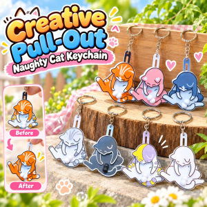 【Perfect Gift】Creative Pull-Out Naughty Cat Keychain Fun/Interactive/Kitten/Bag Charm/Cute/Key Pendant/Backpack Decoration