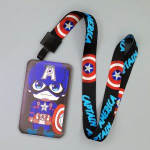 Wear-resistant Shockproof Waterproof Anime Bus Card Holder Badge Lanyard ID Student Campus Meal Card Transfer Card Work Badge Heroes Avengers Alliance Captain Ironman Batman Spider