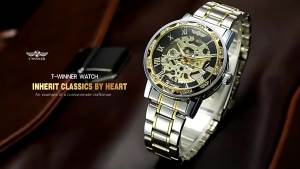 Pemenang Sehelai winner Jam Mekanikal Manual Berlian Imitasi Berongga Santai Moden Lelaki Jam Tangan