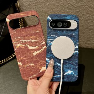 For Magsafe Kevlar Ocean Wave Pattern Plastic Case For Google Pixel 7 8 9 10 Pro XL 10A 9A Magnetic Slim Frameless Cooling Cover