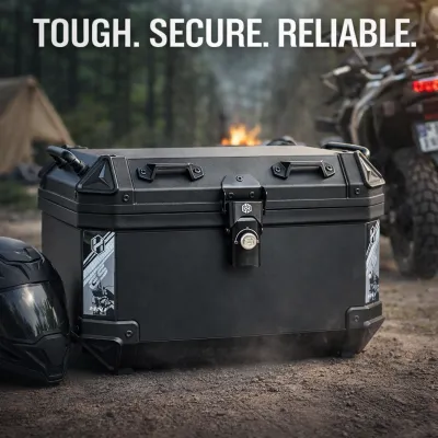 HNJ 45L Hard Plastic Top Box Motorcycle Compartment with Dual Lock System | Waterproof Rear Box Storage | Universal Top Box for Motorcycle.