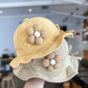 3D Flower Baby Fisherman Hat Autumn Kids Corduroy Basin Cap Princess Girl Sunshade Visors 6-18M Infant Drawstring Bucket Hats 모자