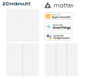 Zemismart Matter Wifi SwitchSmart Wall Switch Neutral Push Button Switch Homekit ControlWhite 1/2/3 GangSiri/Google VoiceHomekit App Timer ControlMatter Controller Need