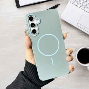 เคสโทรศัพท์มือถืออะคริลิคแข็ง แบบแม่เหล็กไร้สาย PC สําหรับ Samsung Galaxy S25 FE A17 A07 4G 5G ครอบกันกระแทก สีทึบ Casing