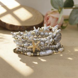 SIXIS Thiết kế nhiều lớp Vòng tay Boho Hạt thủy tinh Ngọc trai giả Vòng tay ngọc trai Vòng tay nhiều lớp có thể xếp chồng lên nhau Trang sức dự tiệc