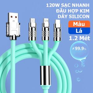 Dây Cáp Sạc Nhanh 3 Đầu 120w Hỗ Trợ Sạc Nhanh 3 Trong 1 Chất Liệu Silicon và Hợp Kim Kẽm Siều Bền