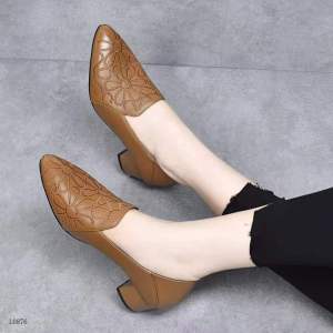 [Free Shipping] Spring And Autumn Deep-Toe Pointed-Toe Mid-Heel Fashionable Mid-Heel Work Shoes Wedge Heel Spring And Autumn Embroidered Flats For Women