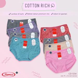 CD SOREX 1254 Wanita Cotton Rich CD 1254 Katun Premium Mix Basic || Bahan import || CELANA DALAM WANITA SOREX- CD DEWASA SOREX 1254 - CELANA DALAM WANITA LEMBUT DAN NYAMAN DIGUNAKAN DI PAKAI - SIZE M L EL/XL YT COLLECTION