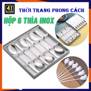 Hộp 6 Thìa Muỗng INOX Cán Dài Cao Cấp Sang Trọng - Thìa inox muỗng cà phê inox thìa dài uống trà đầu tròn tiện lợi