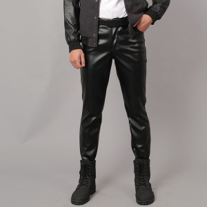 Winter Men Leather Pants Skinny Fit Elastic Fashion PU Leather Trousers Cosplay Dance Pants