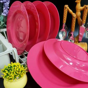 6PCS COLORED ROUND PLATE 9inches (REUSABLE DINNER PLATE) PLASTIC PLATE PLATO