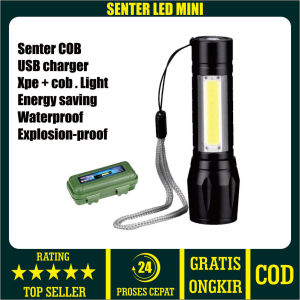 [BISA COD] Senter LED Mini Super Terang - Senter Swat Mini Zoom Senter Police LED COB - Senter XPE USB cob mini - Swat Mini - Senter Police Swatt Mini Dus Biru