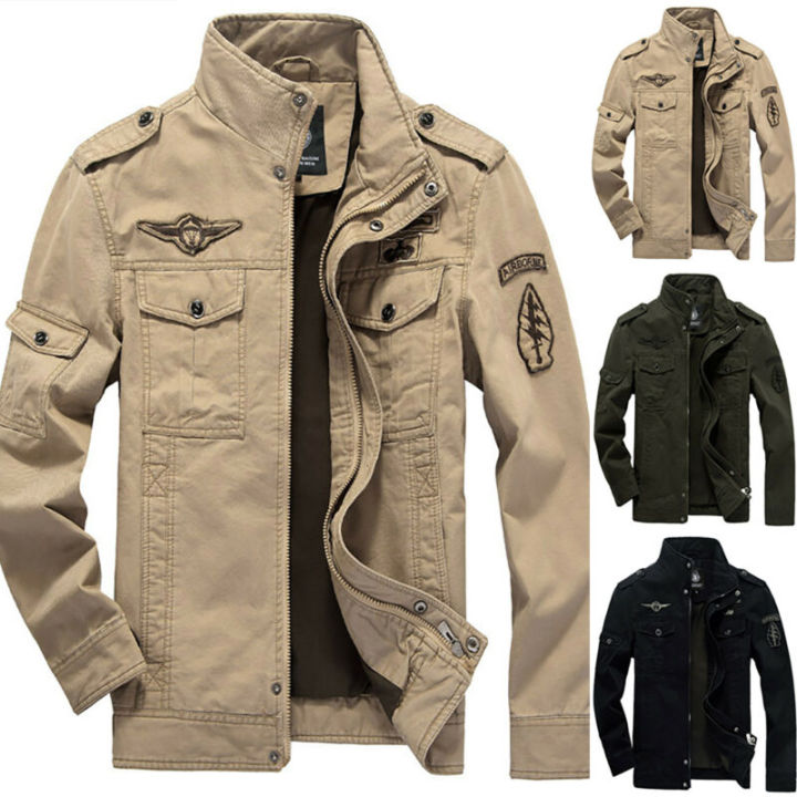 Men Winter Cargo Military Combat Jacket Sport Tactical Zipper Coat Plus ...