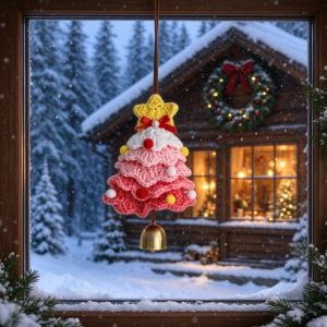 ROBERTA Handmade Christmas Tree Pendant Wool Yarn Plush Christmas Hanging Ornament Plush Jingle Bell Crochet Christmas Tree Christmas Party