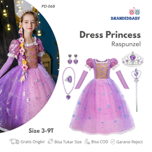 [Brandedbaby] 3T-8T Dress Princess Raspunzel Premium Free Sarung Tangan Girl Costume Ulang Tahun Anak Perempuan
