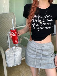 เสื้อครอป y2k เสื้อ สลิมฟิต แขนสั้น เสื้อเกาหลี เสื้อแฟชั่นผู้หญิง เสื้อขาว ยืดเปล่า เสื้อยืดผู้หญิง