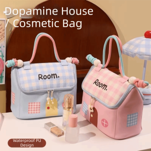 BEAUTYLADIES Large Capacity Makeup Bag Waterproof House Shape Portable Toiletry Organizer Makeup Organizer Handheld Storage Bag Daily Use