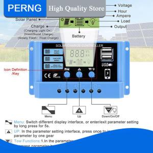 [PERNG] Tehe 30A 20A 10A Solar Charge Controller 12V 24V Auto Solar Panel PV LCD Controller For Lead-Acid Battery Lithium Battery Dual USB
