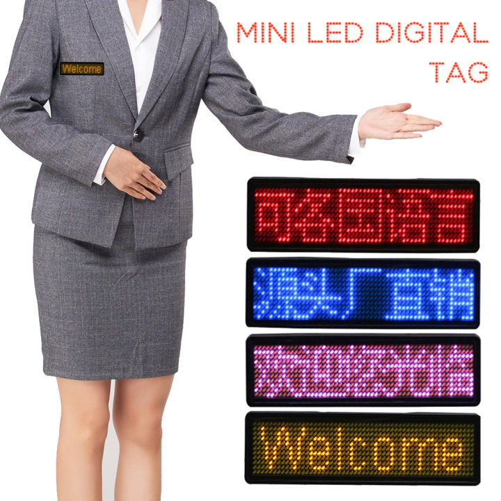 NEW LED Digital Programmable Rechargeable Scrolling Name Message Tag ...