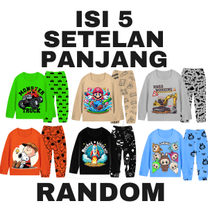 Paket Usaha Piyama Baju Setelan Anak Laki Lengan Celana Panjang Karakter Cowok Kartun Usia 1 - 10