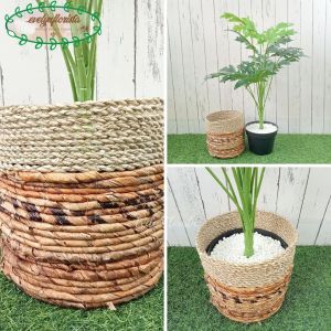 Pohon Artificial Papaya Leaf X12 Semi Latex Pot Dasar Hitam Cover Seagrass Hiasan Sudut Ruang Aesthetic