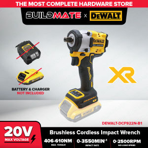 Buildmate x DEWALT 20V MAX XR 1/2″ Compact Impact Wrench 406Nm Detent DCF922N-B1