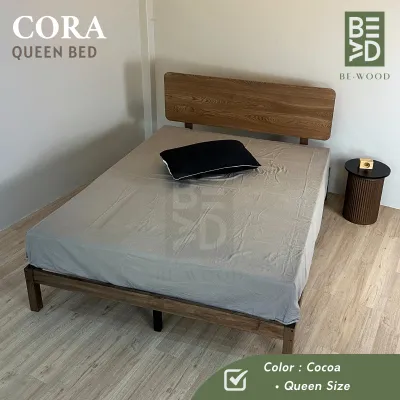 CORA Queen Bed Frame Katil Kayu Queen Queen Size Bed Katil Murah Wooden Queen Bed (BE WOOD)