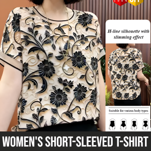 Three-Dimensional Flower Flower Style Top Casual Ice Silk Round Neck T-Shirts Womens Floral Short-Sleeved Shirts Mothers Day Gift