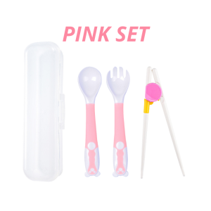 BESTMOMMY 3 in 1 Childrens Utensils Bendable Feeding Spoon Fork and Chopstick with Box Cutlery Set