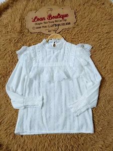 Áo sơmi ren công sở nữ cổ trụ Hàng Quảng Châu chất đẹp co giãn