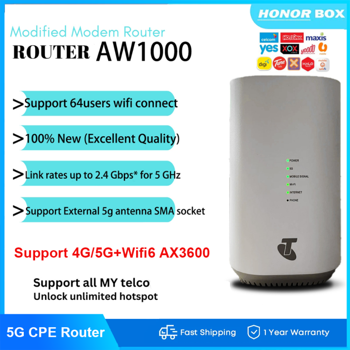 Arcadyan Telstra 5G Home Modem QWRT AW1000 WiFi 6 AX3600 Lock Band 5G ...