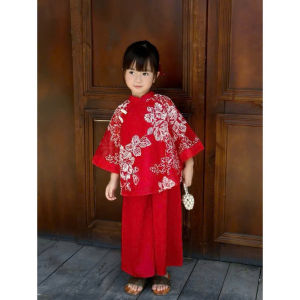 Áo dài cách tân bé gáivdáng bà ba 2 màu hồng đỏ áo dài tết bé gái sz 10-30kg