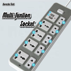 Heavy Duty Extension Cord With Multiple Universal Socket and 2 USB Port Outlets Charger 5V 1A- 2.1A Heavy Duty Extension Power Strip with Safety Switch Protection Socket