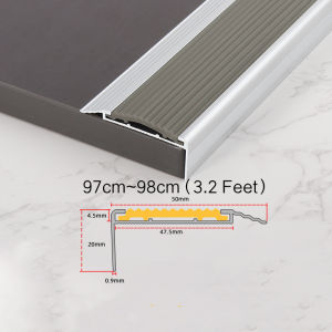 3.2Ft Aluminum Alloy Stair Non-slip Strip 50mm/20mm L-Shaped Staircase Edging Anti Slip Step Lining Edge Aluminum L Bar With Rubber