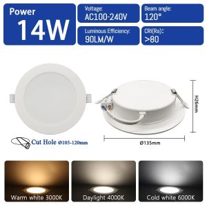 1-10pcs 3 4 5 6 8 inch LED Round Panel Downlight Lamp 24W 20W 6W AC100-240V 3000K 4000K 6000K Light Spotlight Indoor Lighting
