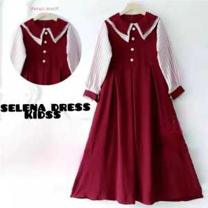 Gamis Anak Perempuan Selena Dress Kids - Baju Muslim Crinkle Airflow Motif Kartun Lengan 3/4 Usia 8-17 Tahun